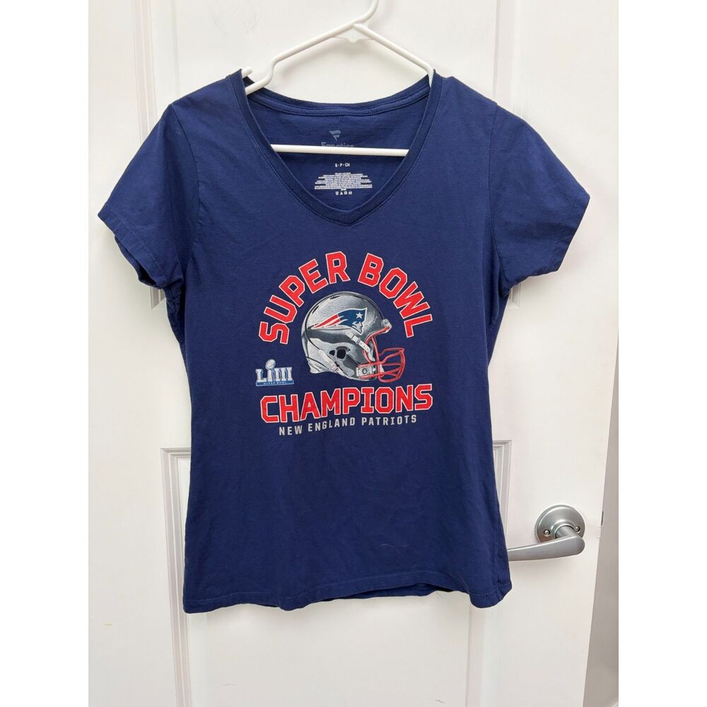 New England Patriots Womens Small Blue Super Bowl LIII Champions V Neck T Shirt